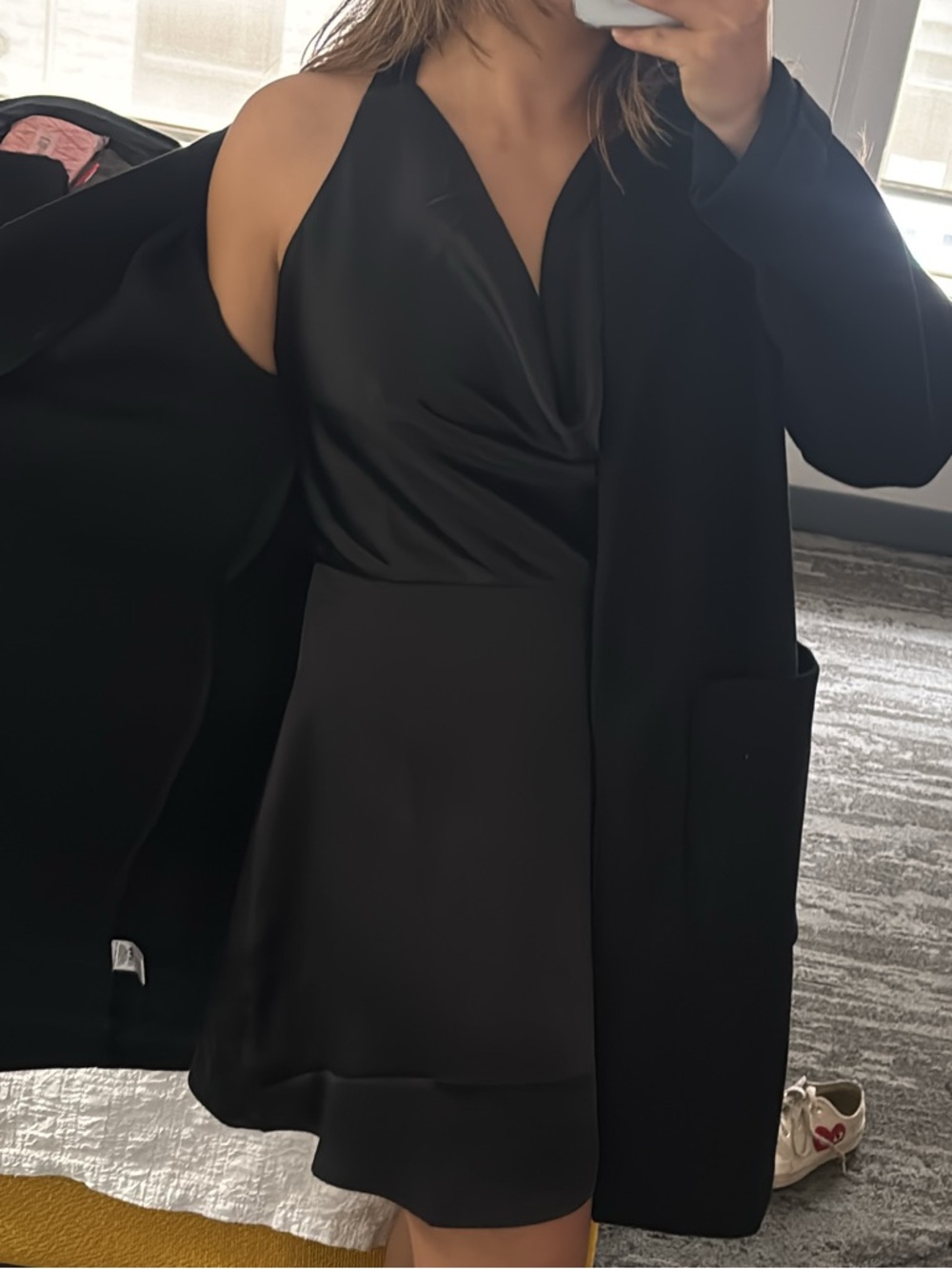 Forever 21 Black Satin Halter Mini Dress